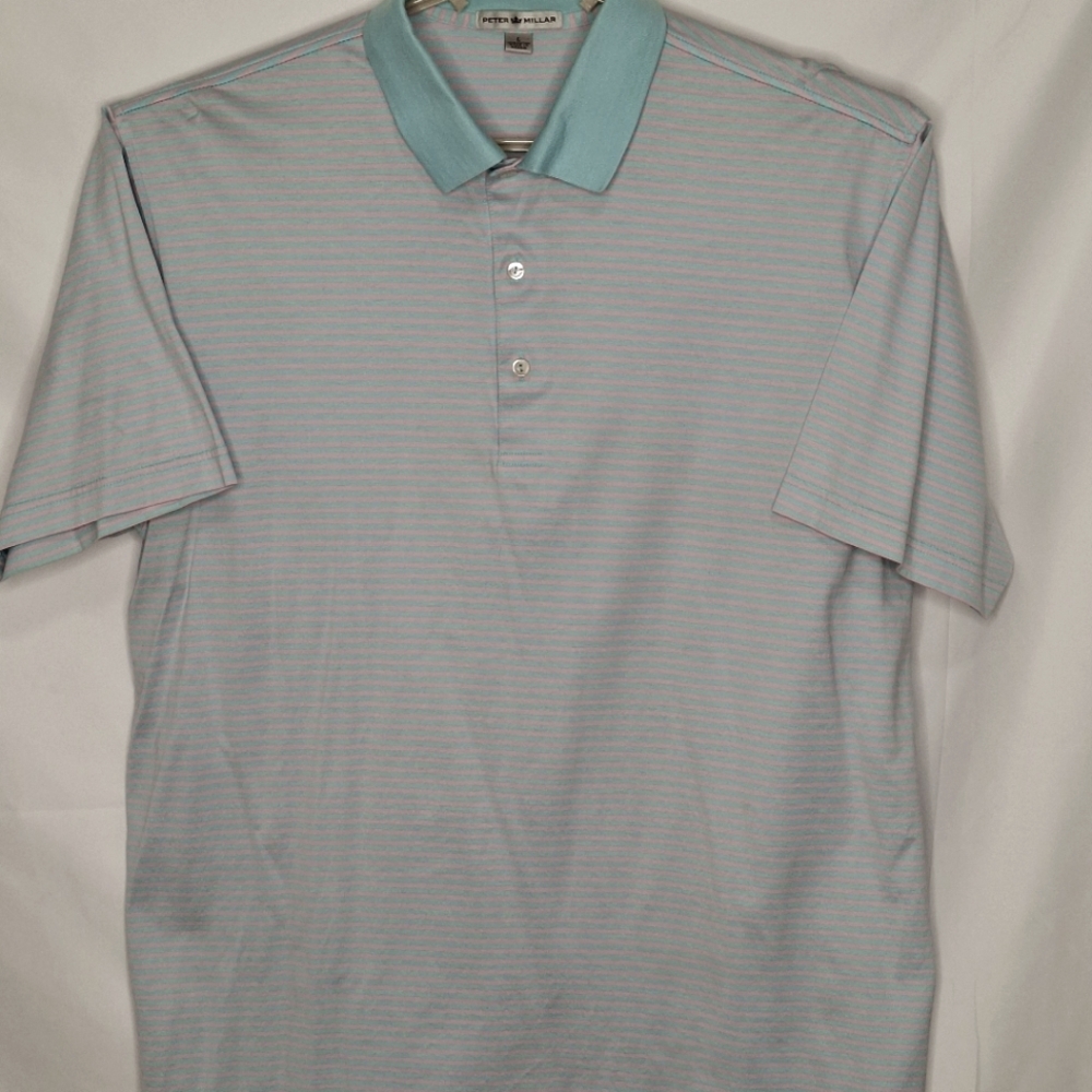 Peter Millar SS Striped Cotton Polo Shirt Large - Picture 7 of 12